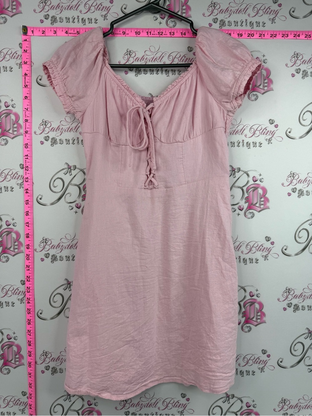 Hollister Pink Mini Dress with Lace-Up Front milkmaid